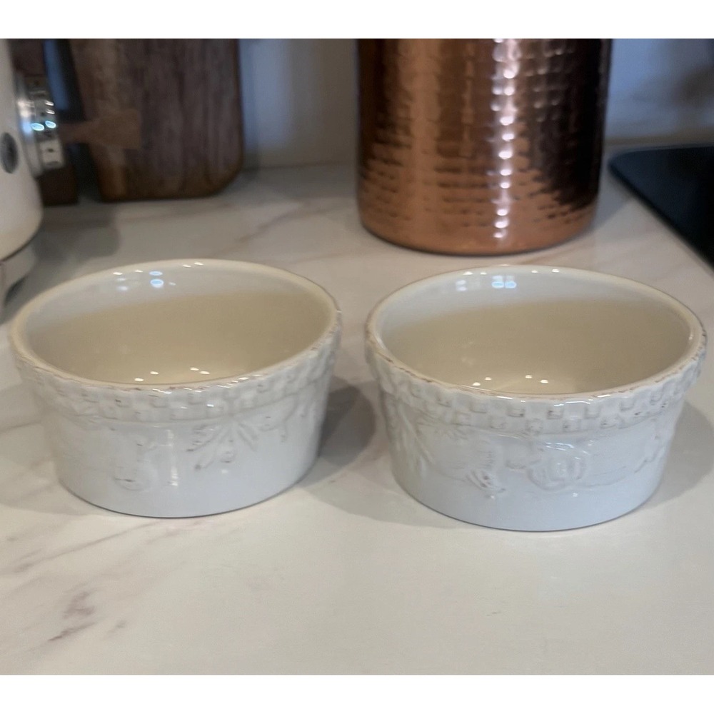Riviera Van Beers Ramekins Vintage Home Grown Embossed Stoneware 2 Cottagecore